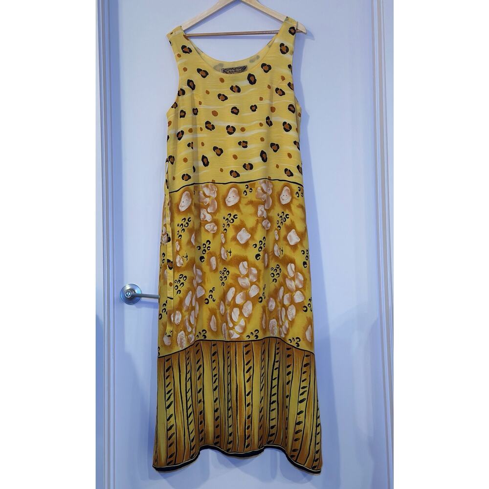 Y2K Vintage Ashley Stewart Plus Size 16 XL Slip Dress Yellow Patchwork Bohemian